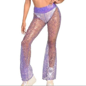 iHeartRaves Lavender Stardust Sequin Bell Bottom Pants​​​​​​​​​